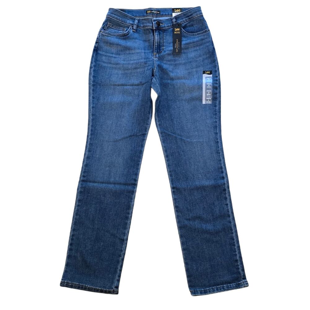 Lee Women Relaxed Fit Straight Leg Jeans 4 Petite Mid Rise Stretch Denim New 4P